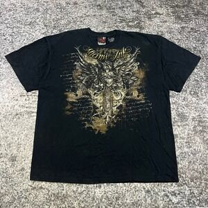 Vintage Y2K Miami Ink T Shirt Mens XL Black Tattoo Wings‎ Cross Grunge